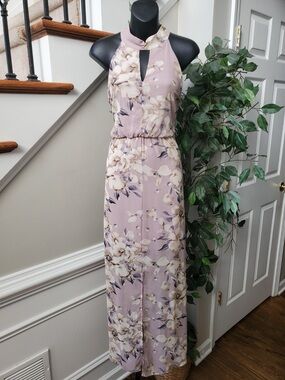 Floral Maxi Dress in tan Mauve Pink